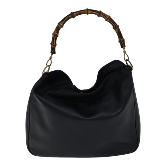 GUCCI Bamboo Hand Bag Leather 2way Black Auth th5241 - Picture 2 of 16